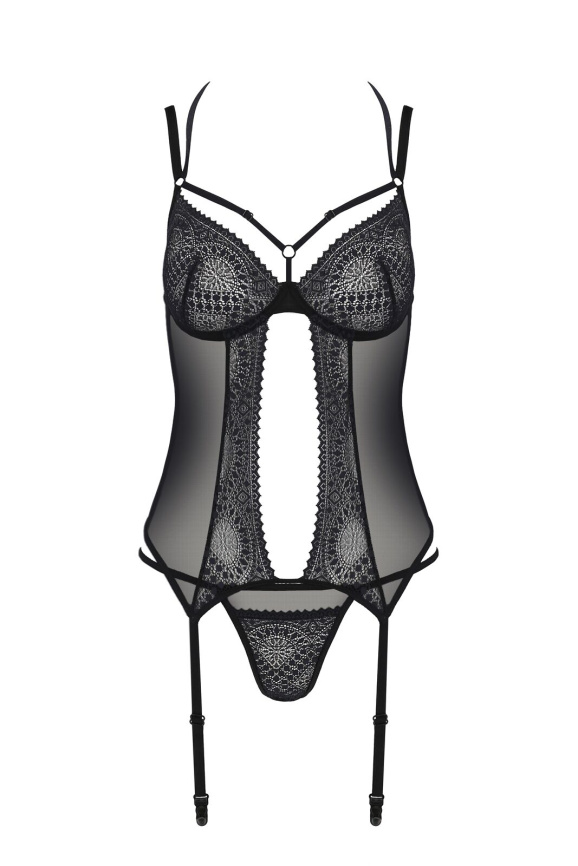 Корсет Passion DROSERA CORSET black, S/M, з кріпленнями для панчіх, трусики в комплекті фото 3