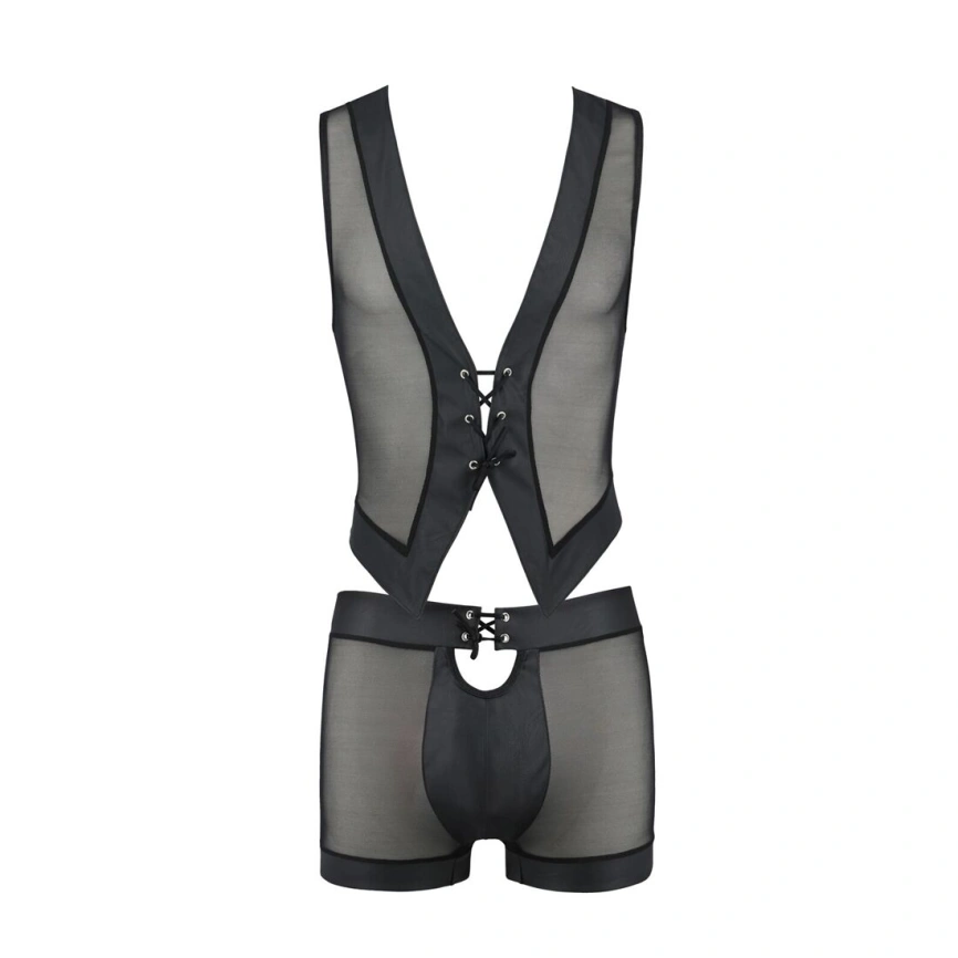 Комплект мужского белья на шнуровке Passion 053 SET WILLIAM L/XL Black, жилет, боксеры фото 11