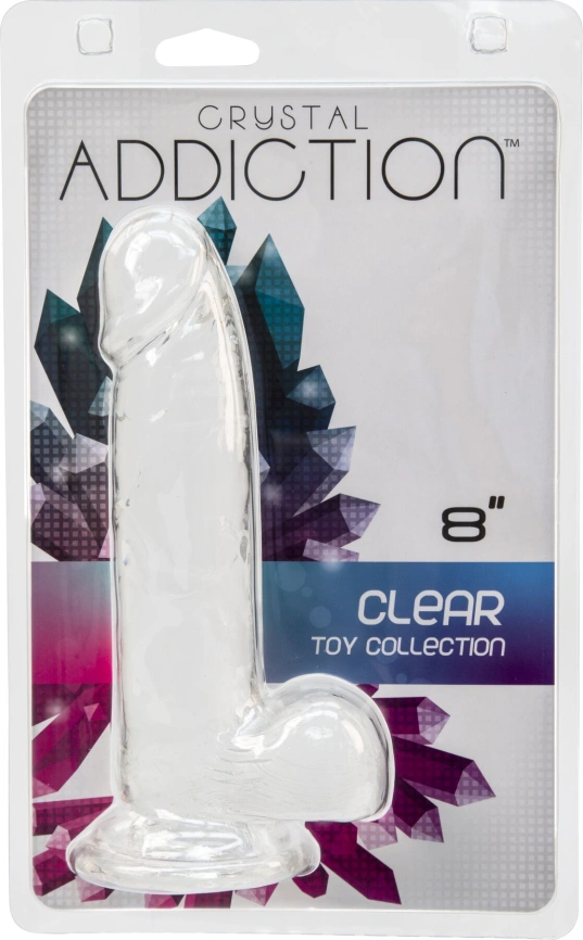 Прозрачный фаллоимитатор на присоске ADDICTION — Clear Dildo with Balls 8″, вибропуля в подарок фото 6