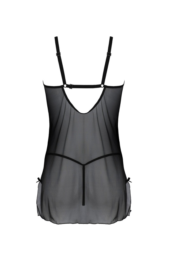Пеньюар Passion DROSERA CHEMISE black, L/XL, мереживний ліф зі стрепами, трусики в комплекті фото 4