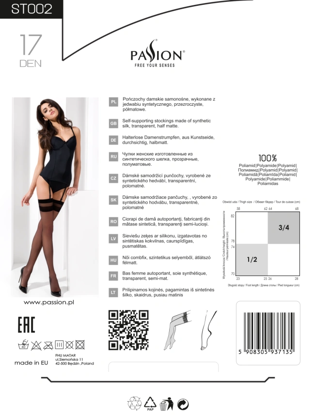Классические чулки под пояс с двойной резинкой Passion ST002 1/2 nero фото 3