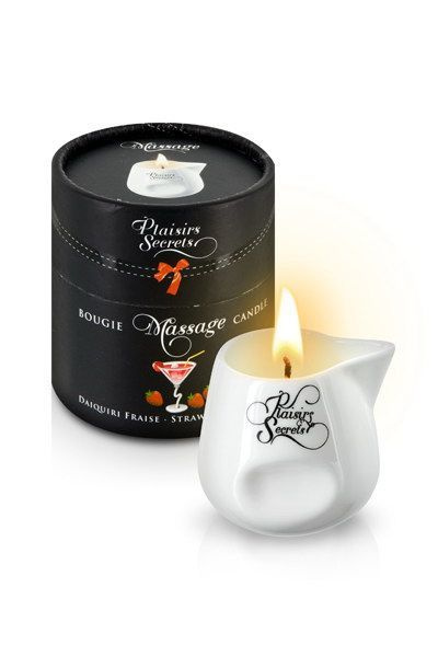 Масажна свічка Plaisirs Secrets Strawberry Daiquiri (80 мл) подарункове паковання, керамічний посуд фото 1