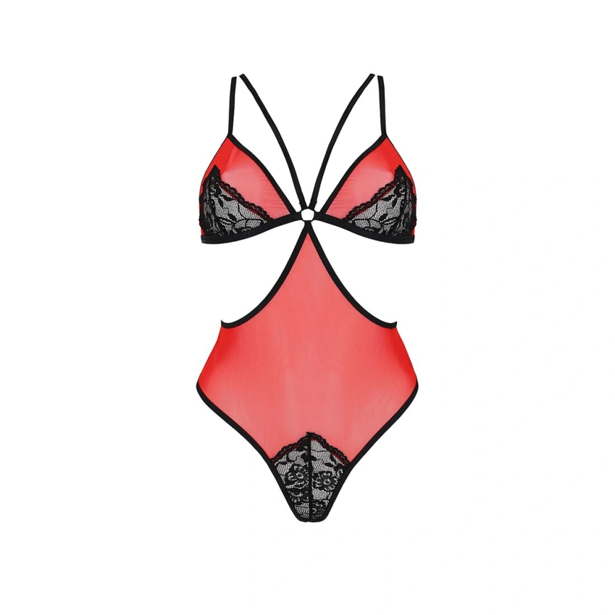 Полупрозрачное боди с кружевом Passion PEONIA BODY L/XL red фото 10