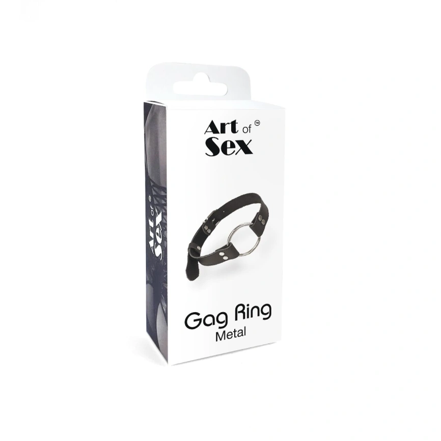 Кляп металлическое кольцо на ремнях Art of Sex – Gag Ring Metal, черный, натуральная кожа фото 4