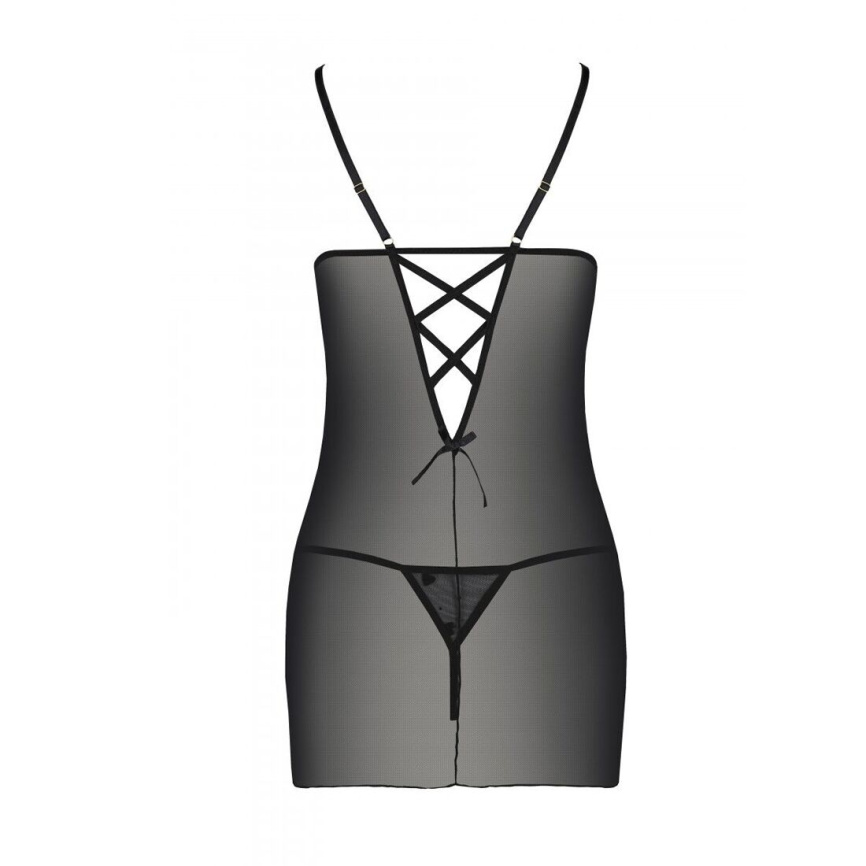 Сорочка з вирізами на грудях, стрінги Passion LOVELIA CHEMISE S/M, black фото 6