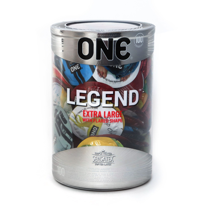 Набір презервативів ONE Legend XL, 100 шт, збільшений розмір, розширення на кінці, паковання-тубус фото 1