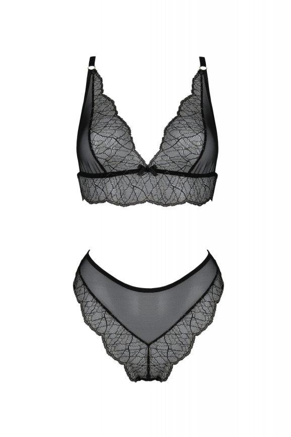 Комплект білизни Passion AMBERLY SET 4XL/5XL black, ліф, трусики бразиліана, люрексова нитка фото 3