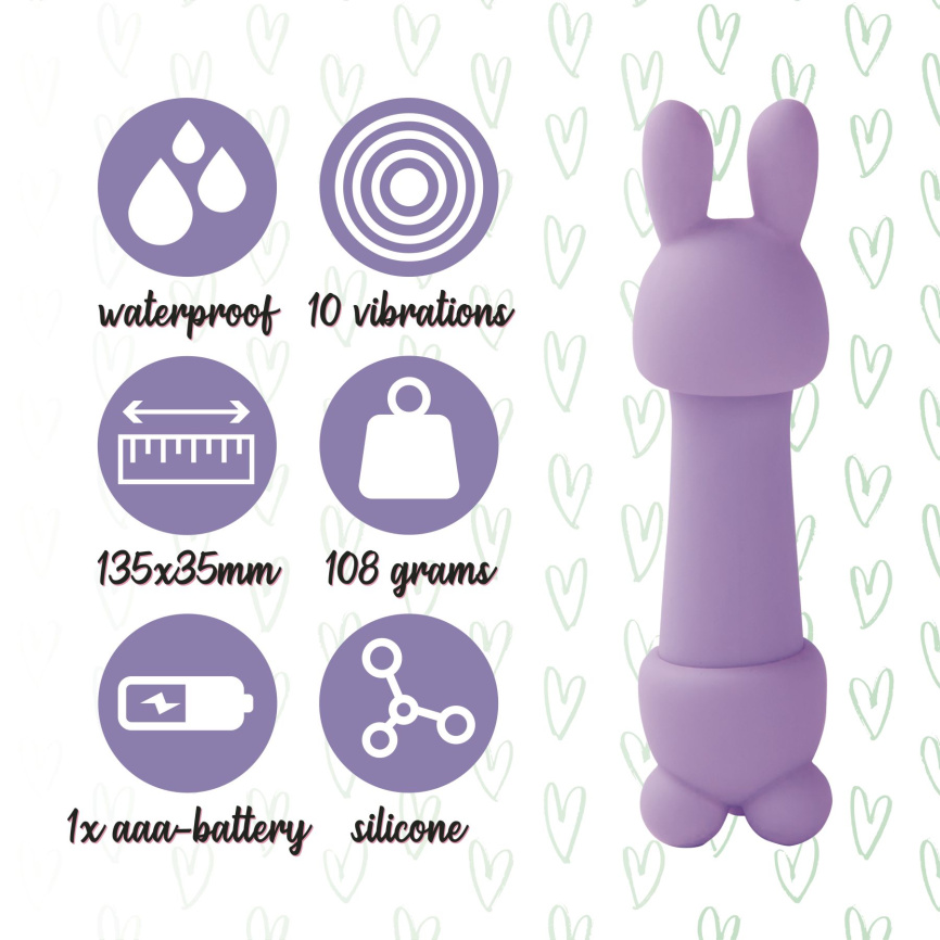 Мінівібратор FeelzToys Magic Bunny Purple з двома насадками фото 5