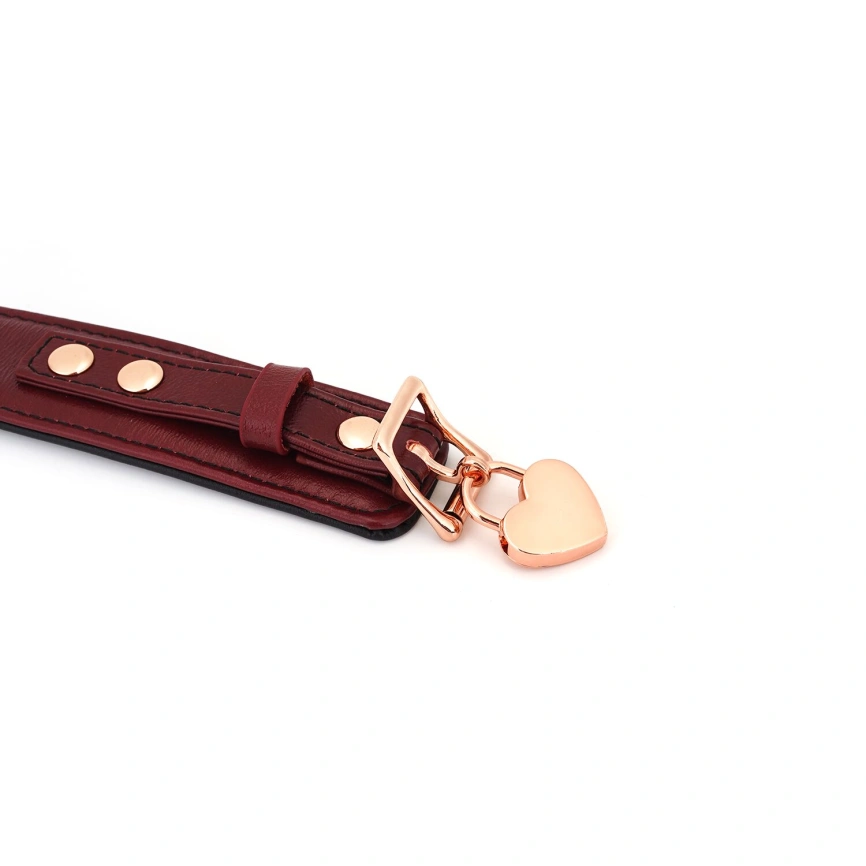 Кожаный ошейник с поводком Liebe Seele Wine Red Curved Collar, замок-сердечко фото 5