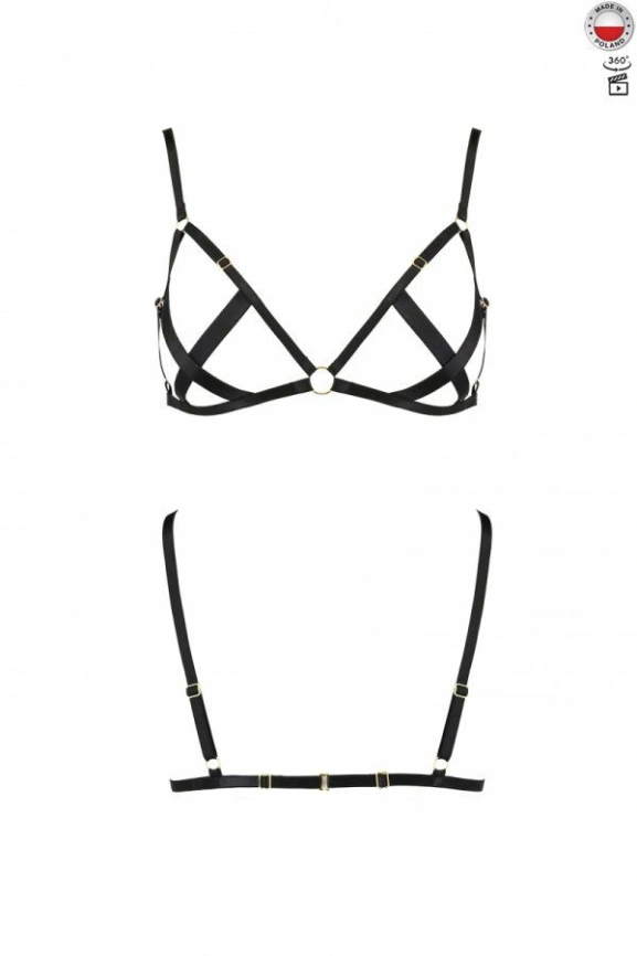 Открытый бюстгальтер-стрепы Passion Exclusive NICKY BRA S/M, black фото 1