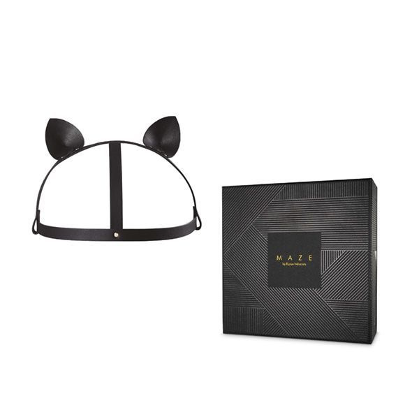 Маска кішечки Bijoux Indiscrets MAZE - Cat Ears Headpiece Black, екошкіра фото 2