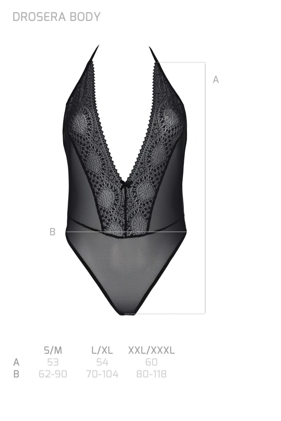 Боди Passion DROSERA BODY black, S/M, высокие вырезы, верх на завязках фото 5