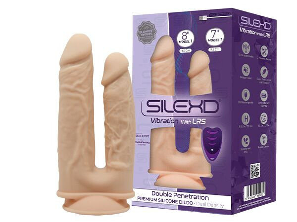 Подвійний фалоімітатор з вібрацією SilexD Double Gusto Vibro Flesh (Model 1 size 8" & 7") + LRS, діаметр 4,5 см та 3,7 см фото 1