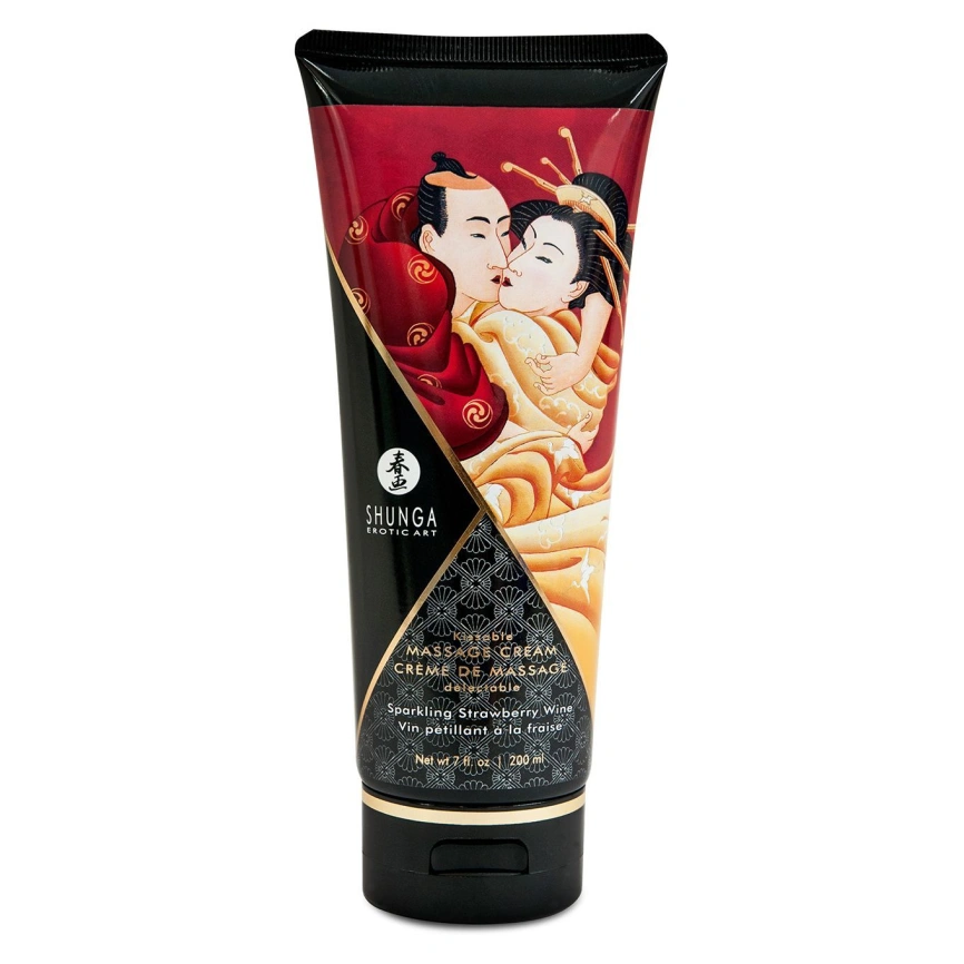 Съедобный массажный крем Shunga Kissable Massage Cream – Sparkling Strawberry Wine (200 мл) фото 1