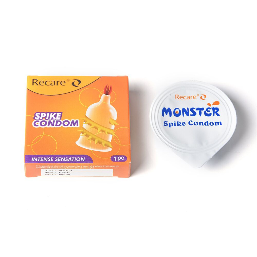 Насадка на член Recare Spike Condom Yellow (презерватив з вусиками та спіраллю шипів) фото 4