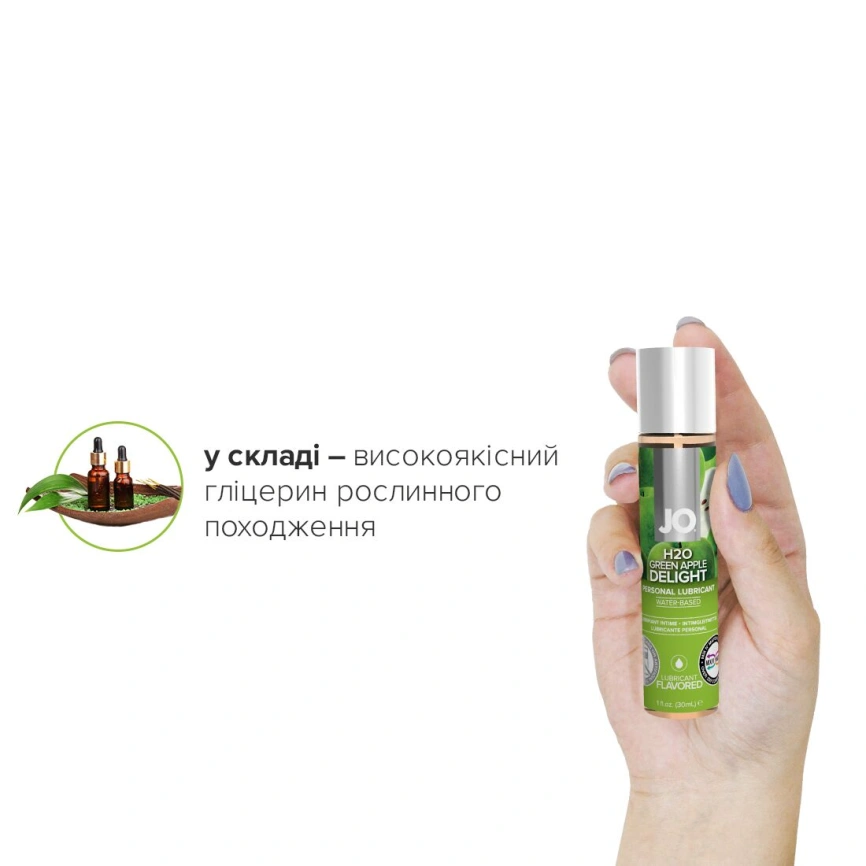 Смазка на водной основе JO H2O — Green Apple (30 мл) без сахара, растительный глицерин фото 9