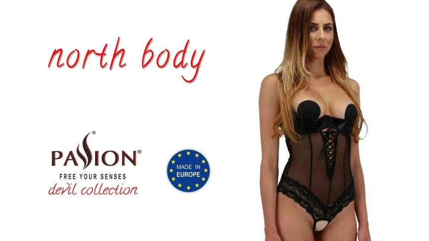 Боди с открытой грудью Passion Exclusive NORTH BODY S/M, black фото 3