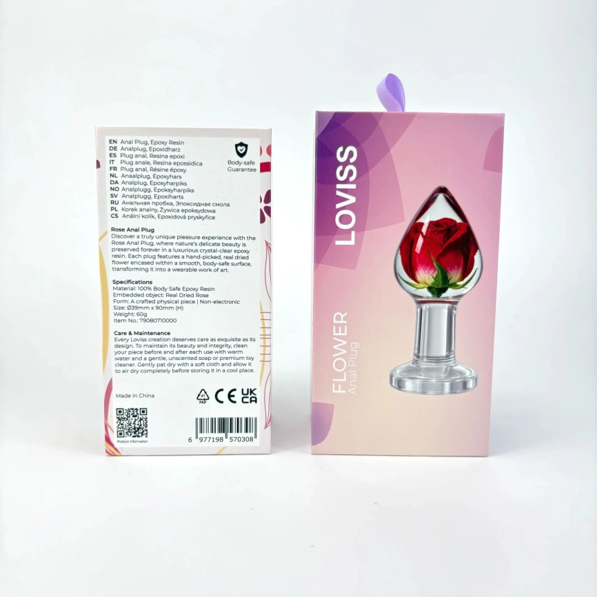 Роскошная анальная пробка Loviss Rose Anal Plug с настоящей розой внутри фото 9