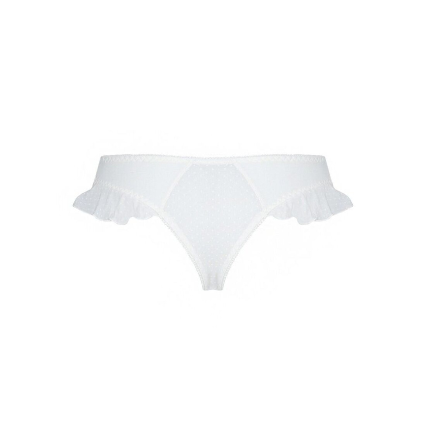 Трусики в горошок, з рюшами та шнурівкою Passion FATIN THONG L/XL, white фото 6