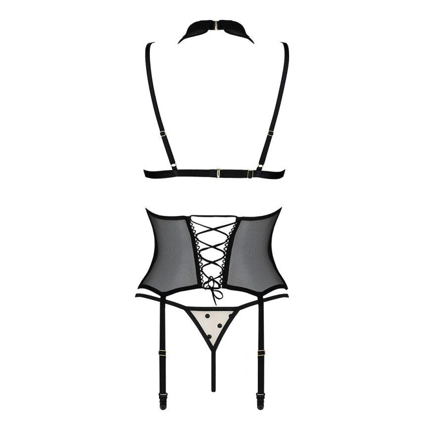 Корсет с открытой грудью Passion DOMINICA CORSET XXL/XXXL beige, пажи для чулок, стринги фото 11