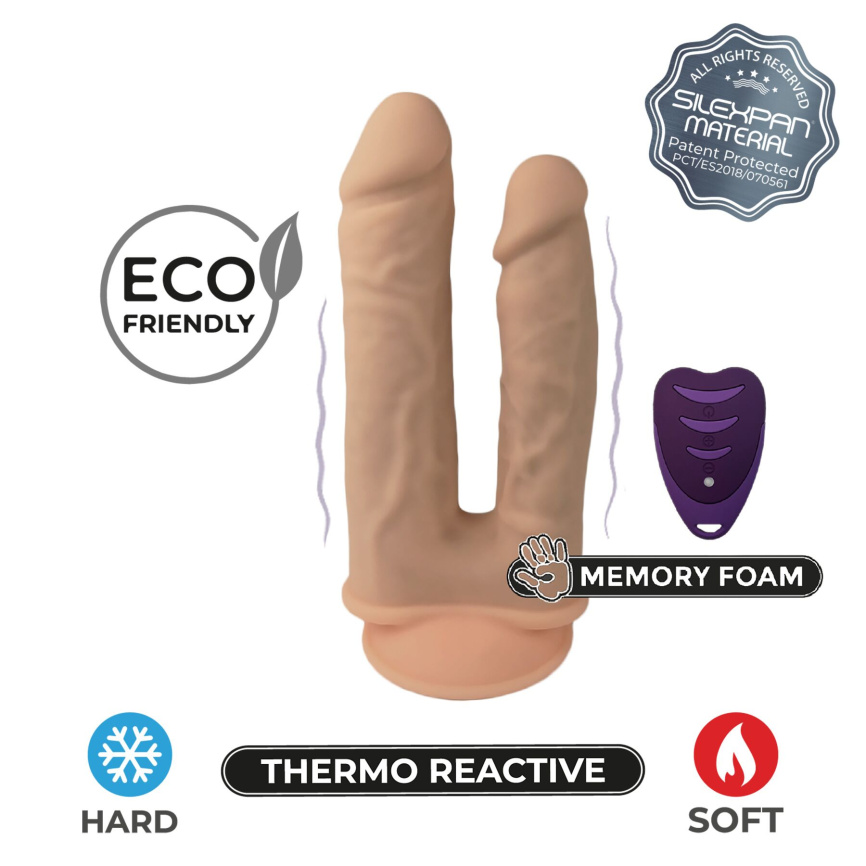 Подвійний фалоімітатор з вібрацією SilexD Double Gusto Vibro Flesh (Model 1 size 8" & 7") + LRS, діаметр 4,5 см та 3,7 см фото 9