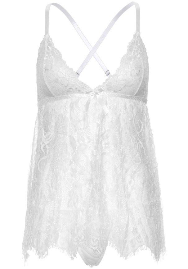 Сорочка бебі-дол Leg Avenue Floral lace babydoll & string White S, стрінги фото 3