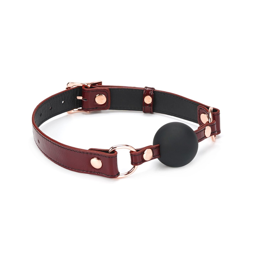Силіконовий кляп Liebe Seele Wine Red Ball Gag, діаметр кульки 4,3 см, ремінь із натуральної шкіри фото 2