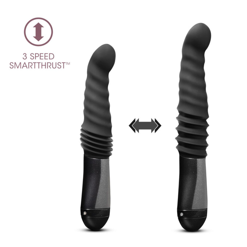 Пульсатор Blush Temptasia – Lazarus Thrusting Dildo – Black, ребристий стовбур, 3 швидкості фото 4