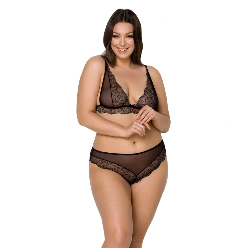 Комплект белья Passion AMBERLY SET 4XL/5XL black, лиф, трусики бразилиана, люрексовая нить фото 5