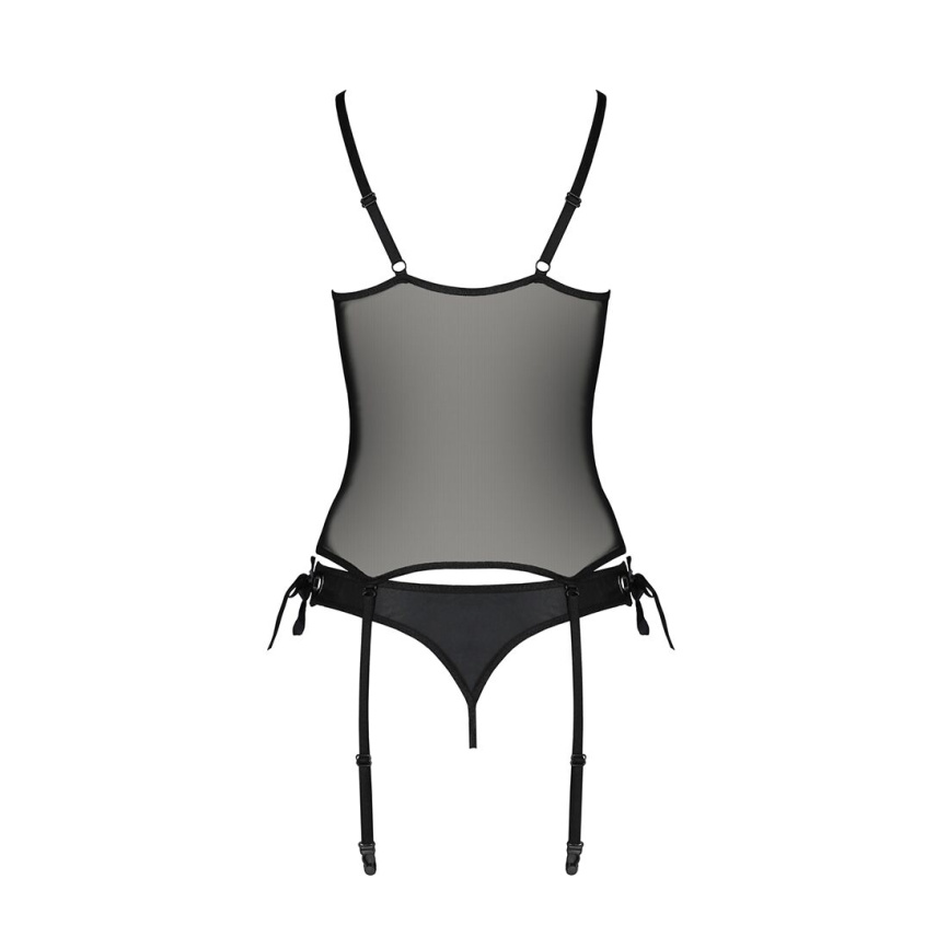 Корсет зі шнурівкою Passion NESSY CORSET XXL/XXXL black, стрінги з відкритим доступом, пажі для панч фото 11