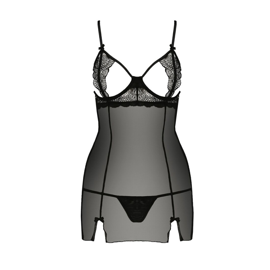 Прозора сорочка приталена Passion QUENTRIS CHEMISE S/M, black, трусики фото 5