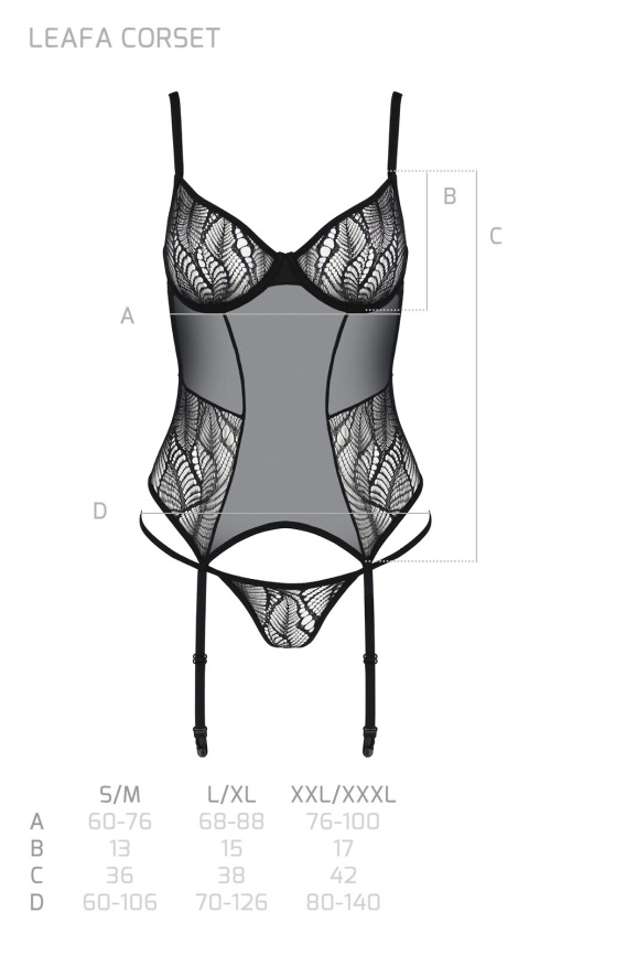 Корсет Passion LEAFA CORSET black L/XL, м'які чашки, затискачі для панчіх, стрінги в комплекті фото 5