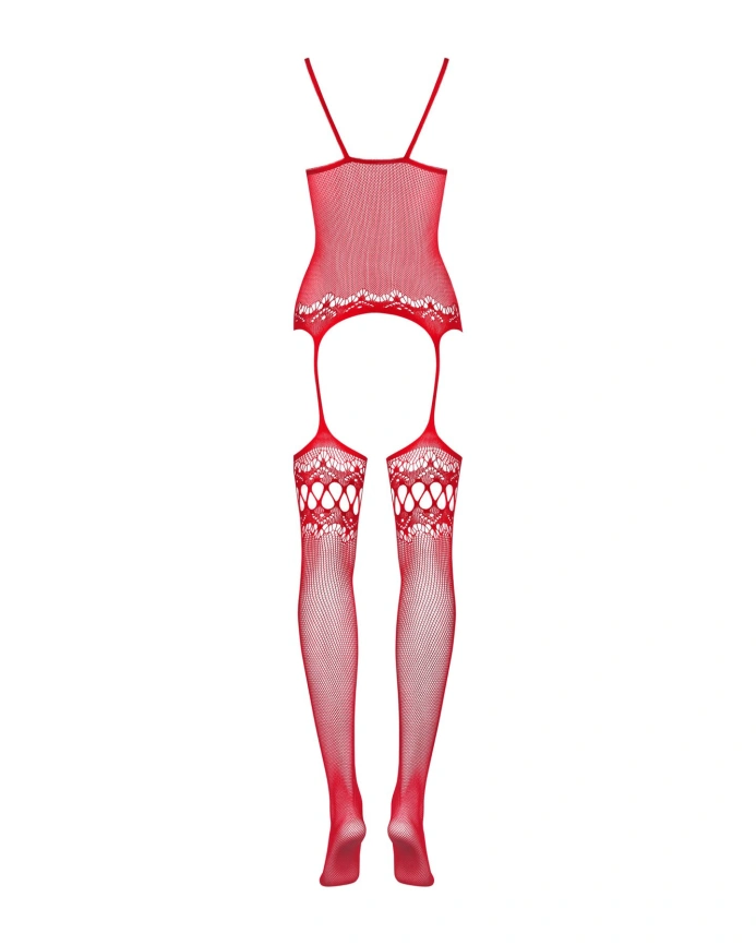 Бодистокинг Obsessive Bodystocking F214 red S/M/L, имитация корсета и чулок на подвязках фото 6