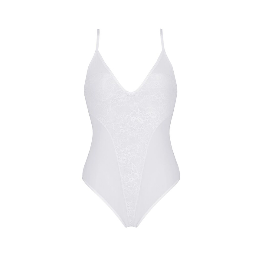 Боді з ажурним декором та відкритим кроком Passion URSULA BODY L/XL, white фото 3