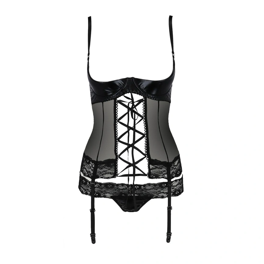 Корсет с открытой грудью Passion Exclusive NORTH CORSET XXL/XXXL, black, пажи, трусики, шнуровка фото 8