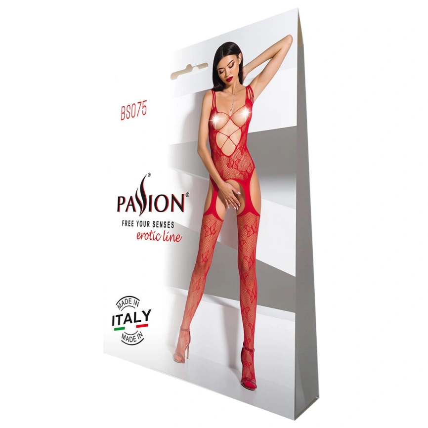 Откровенный бодистокинг с глубоким декольте Passion BS075 red фото 12