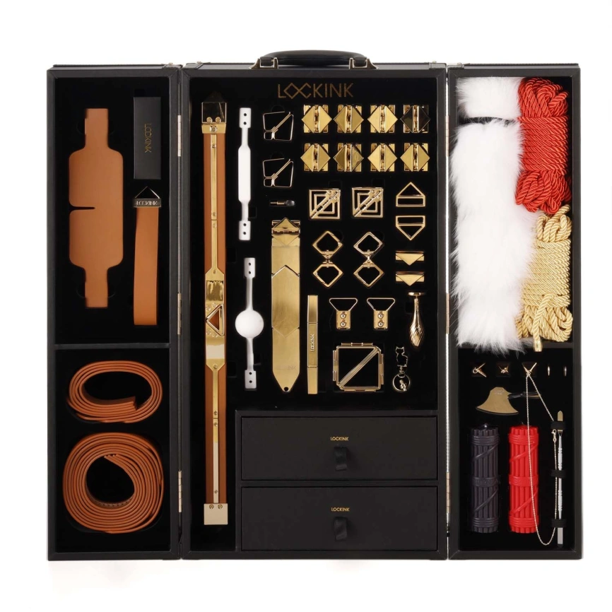 БДСМ-набор LOCKINK All-in-1 BDSM Play Kit, коричневый, ремни, маска, кляпы, анальные пробки, свечи фото 1