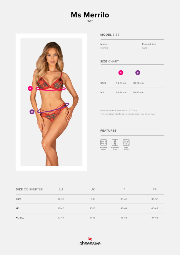 Комплект Obsessive Ms Merrilo 2-pcs set, M/L, м’який бюстгальтер та трусики з доступом і з помпоном фото 5