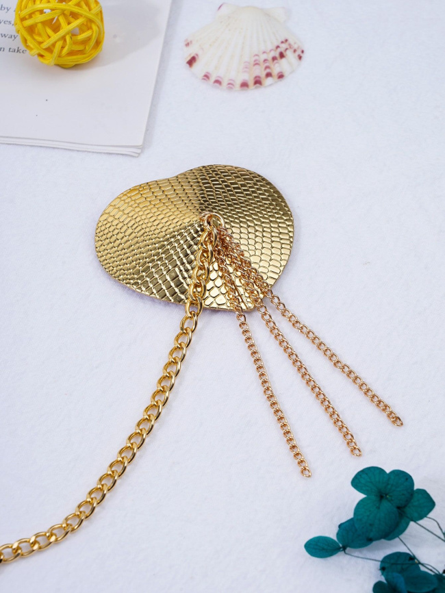 Пестис-сердечка з пензликами та чокером JSY Nipple Sticker RT236114 Golden фото 3