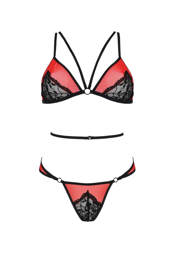 Комплект белья Passion PEONIA SET S/M red, бра, трусики фото 3