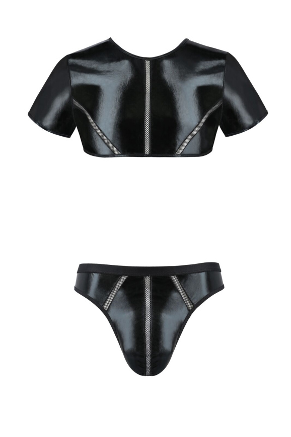 Комплект чоловічої білизни під латекс Passion 057 SET PETER XXL/XXXL Black, кроп-топ, стринги фото 3