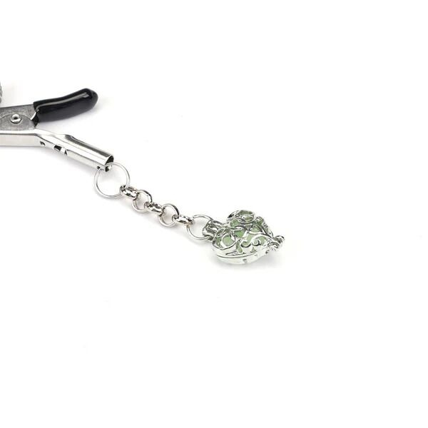 Затискачі для сосків із сердечком Liebe Seele Glow-in-dark Nipple Clamps Green, світяться в темряві фото 2