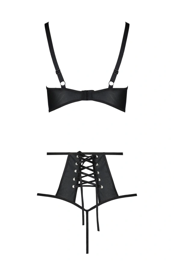 Комплект белья Passion TASMINA SET XXL/XXXL black, лиф, высокие трусики с корсетом сзади фото 4