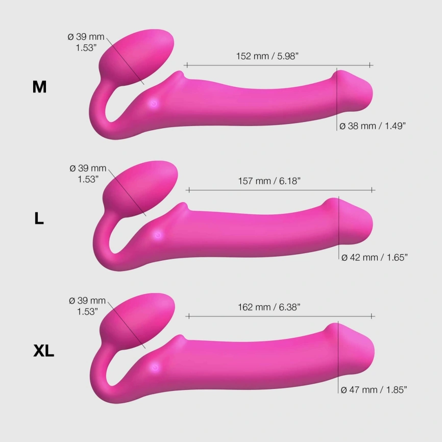 Безремневой страпон с вибрацией Strap-On-Me Vibrating Fuchsia M, диаметр 3,8 см, пульт ДУ, регулируемый фото 5