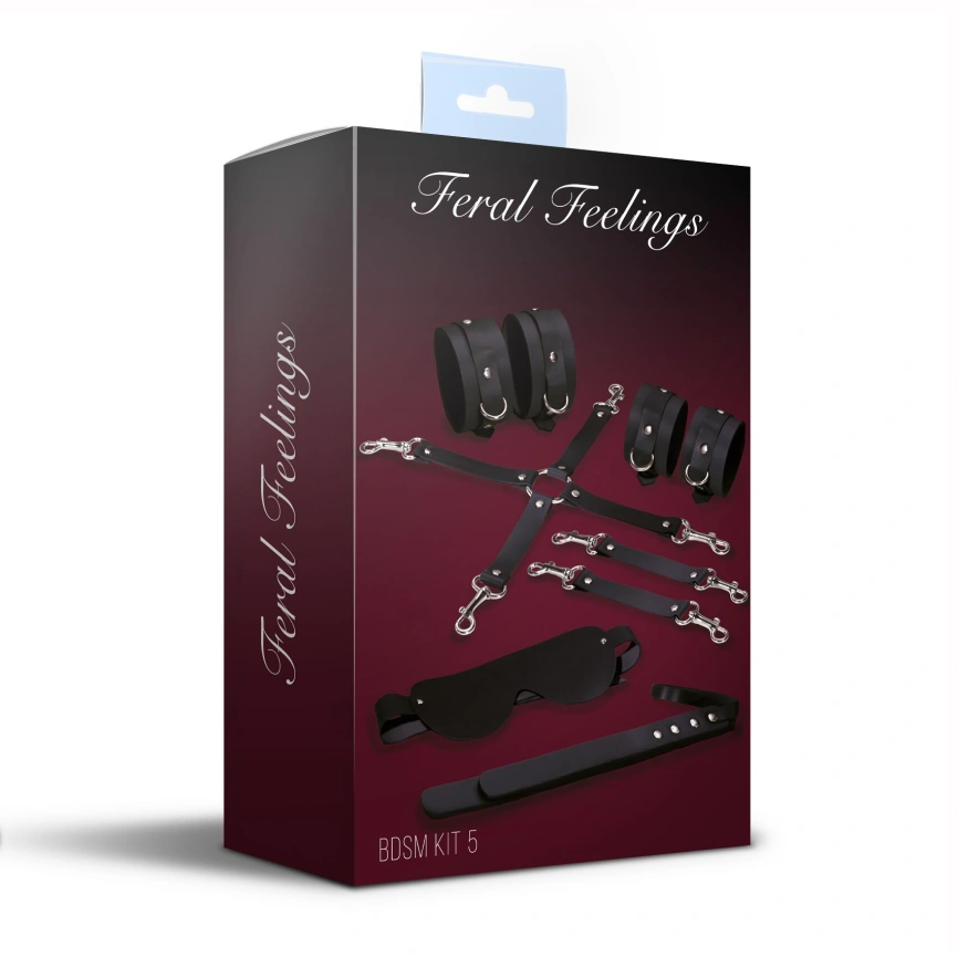 Набор Feral Feelings BDSM Kit 5 Black, наручники, поножи, крестовина, маска, паддл фото 2
