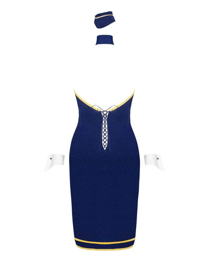 Эротический костюм стюардессы Obsessive Stewardess uniform XS/S, blue, платье, пилотка, шарф, манжеты фото 4