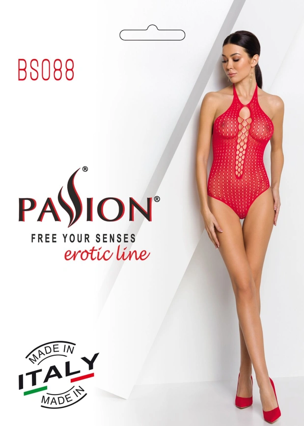 Бодистокинг с декольте Passion BS088 red, имитация корсетной шнуровки фото 8