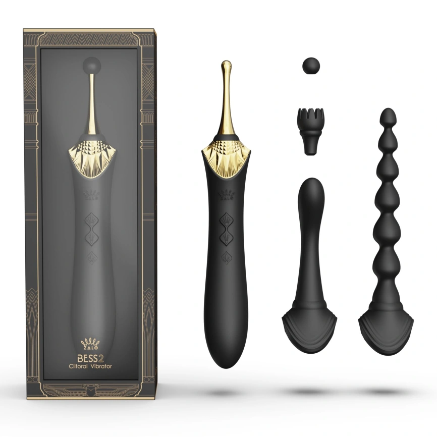 Мультифункциональный вибратор Zalo — Bess 2 Obsidian Black, 4 насадки, подогрев фото 2