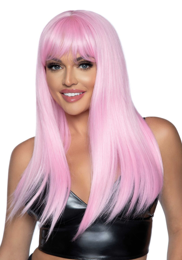 Довга рожева перука Leg Avenue Long straight bang wig Pink, гладенька, 61 см фото 1
